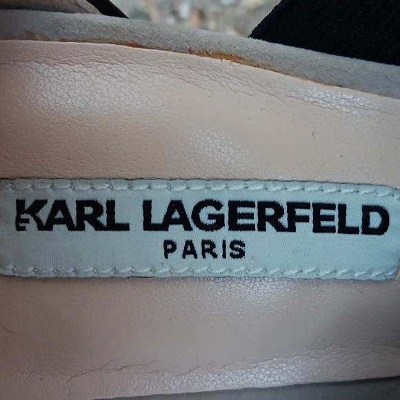 Karl Lagerfeld Rosalie cream suede & black heeled sandals womens 6 - Picture 9 of 10